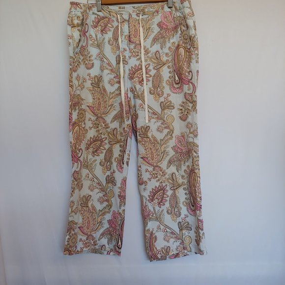 Tommy Hilfiger Pants - Tommy Hilfiger 100% linen pale blue, pink, gold paisley pastel crop pants SZ 10